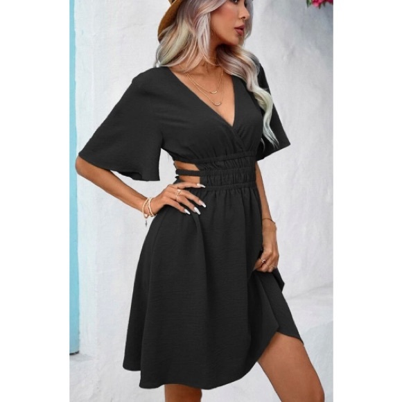 NWOT SURPLUS V NECK CUT OUT WAIST BUTTERFLY SLEEVES DRESS! NEVER WORN! - Picture 5 of 8